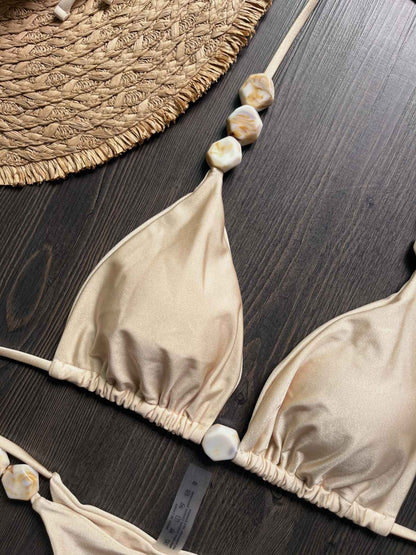 2025 Sexy Bead Bikini Swimwear Women Halter Bikini Swimsuit Beach Halter V Neck Bikini Set Beachwear Summer Bathing Suit