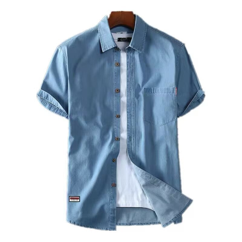 Plus Size L-5XL 6XL 7XL 8XL Men's Cotton Thin Denim Shirts New Summer Short Sleeves High Quality Men Cotton Casual Jean Shirts
