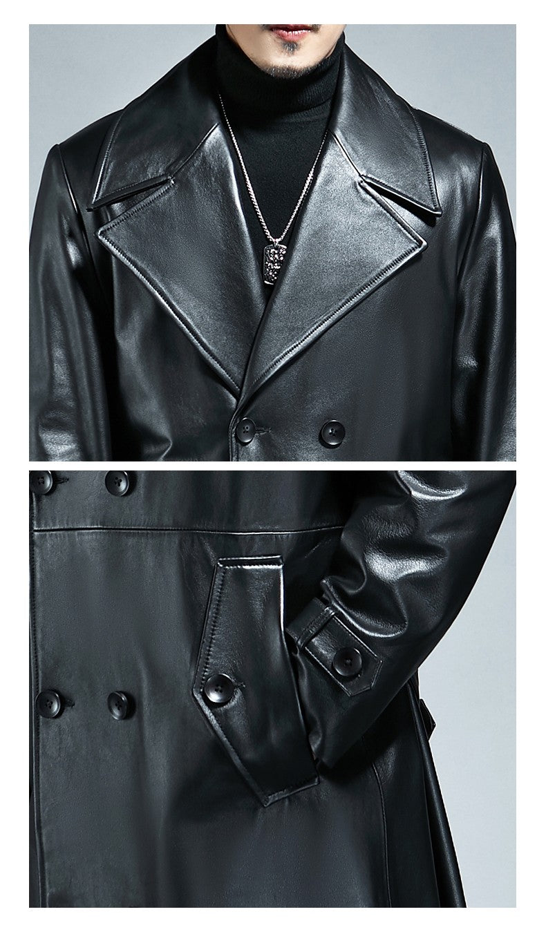 Mauroicardi Spring Autumn Long Cool Waterproof Black Pu Leather Trench Coat Men Double Breasted Plus Size Outerwear 4xl 5xl 2022