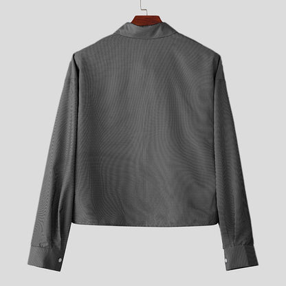 INCERUN Men Shirt Striped Lapel Long Sleeve Loose Casual Men Clothing Streetwear 2025 Korean Style Fashion Crop Tops Men