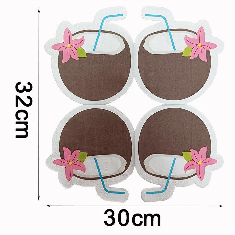 20pcs Hawaiian Tropical Coconut Paper Napkins Disposable Kids Favors For Beach Summer Luau Party