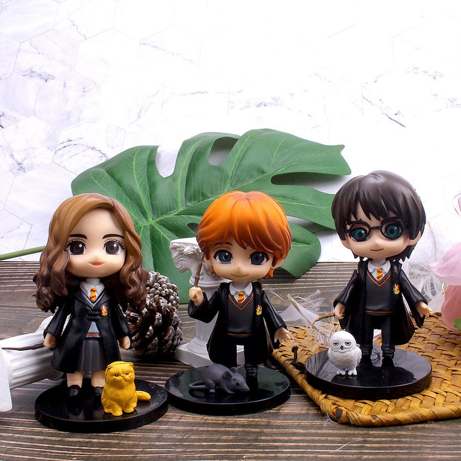 Hot 3-10 unidades/conjunto Harri Q Style Potter Posket Hermione Ron Hedwig Boneco de Vinil Brinquedo Decoração de Bolo Carro Modelo PVC Boneca Presente Brinquedos
