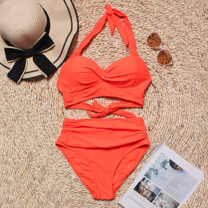 Sexy High Waist Bikinis 2025 New Halter Swimwear Women Swimsuit Female Bikini Set Print Bodysuit Bathing Suit Summer Biquini XXL