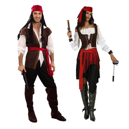 Men Women Female Caribbean Pirates Captain Costume Halloween Cosplay Suit Woman Gothic Medoeval Fancy Dress