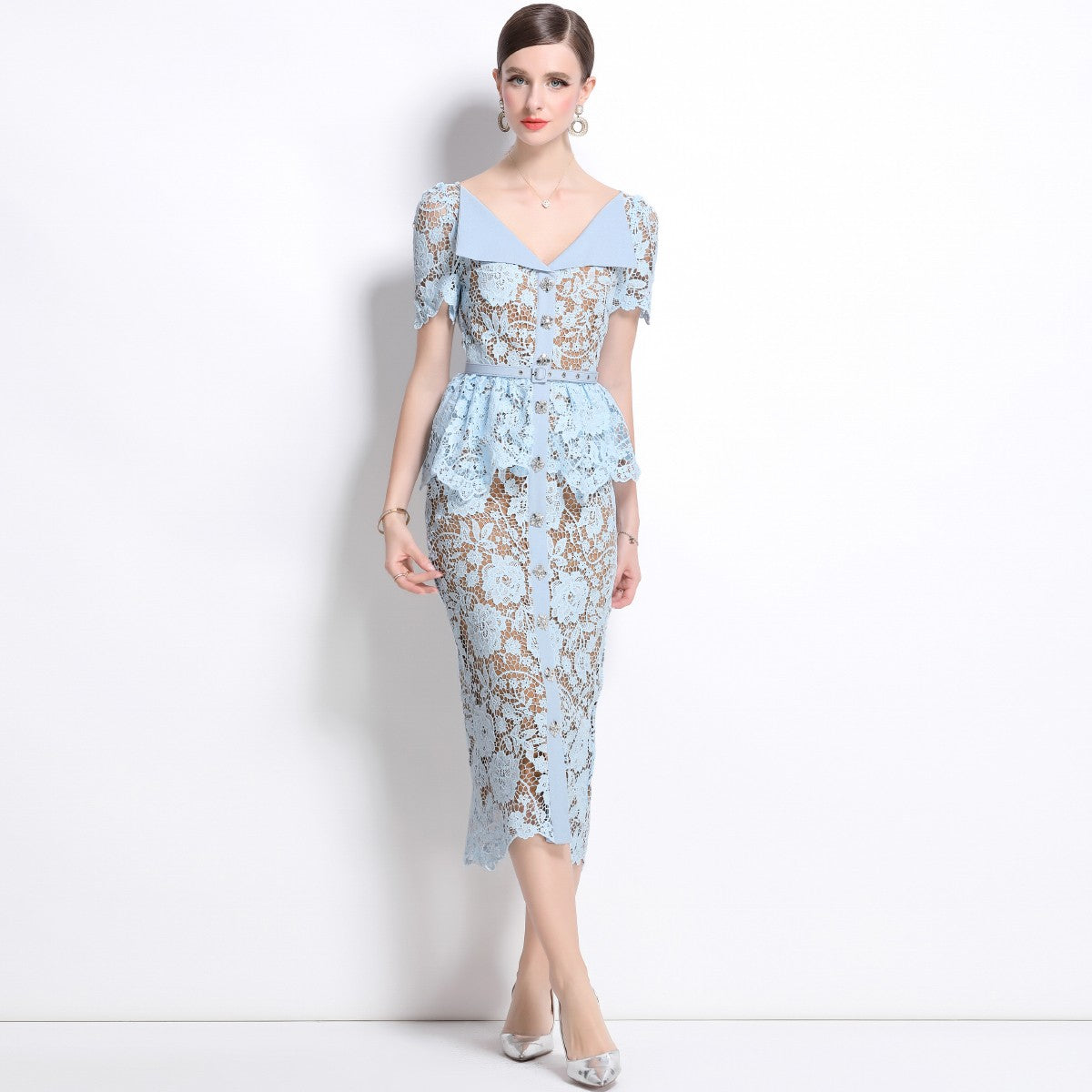 Quality Summer Beaded Diamonds Embroidery Beige White Lace Evening Dress Women S
