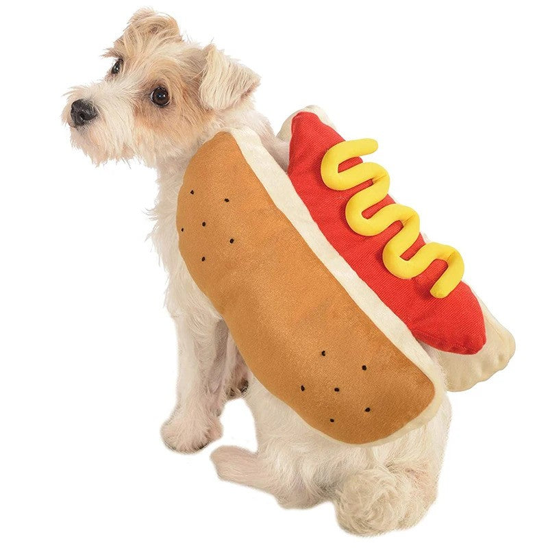 Engraçado Halloween Trajes de Cachorro Salsicha Dachshund em Forma de Cachorro Quente Roupa Ajustável para Animais de Estimação Fantasia de Festa de Gato Terno