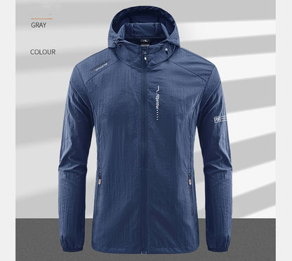 Summer Outdoor Quick Dry Sun-Protective Thin Jacket Men Hiking Fishing Cycling Hooded Gym Sport Windbreaker Ultra Light Coats
