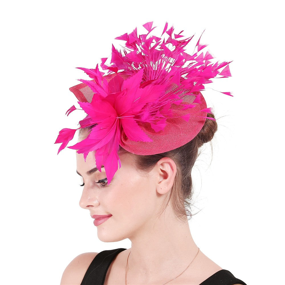 Fascinator Azul Royal Deslumbrante com Presilhas Chapéu Elegante Feminino com Penas para Casamento Acessórios de Cabelo de Noiva Chapelaria Feminina