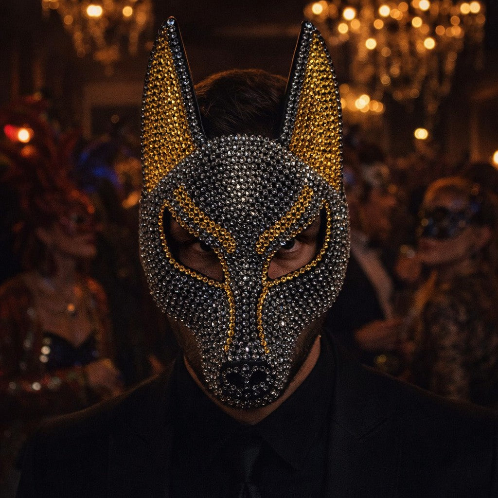 Luxury Rhinestone Wolf Mask, Shiny Animal Half Face Mask for Masquerade Ball, Halloween Party and Costume Events