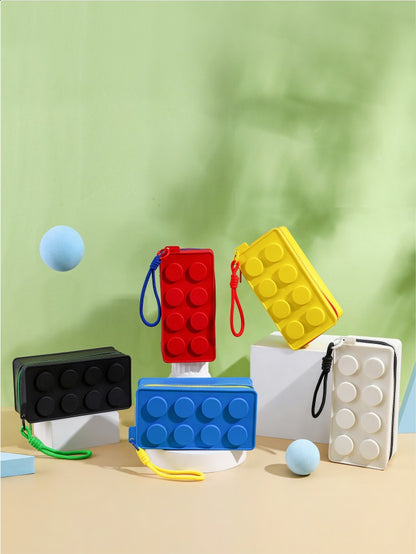 Creative Building Block Shaped Handbag Pen Storage Bag with Rope Portable Stationery Organizer Pencil Case Sundries Organizer