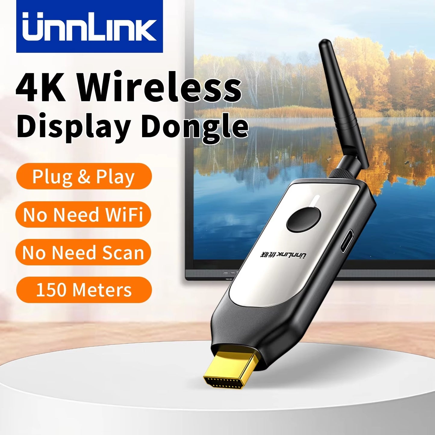 Unnlink Extensor Receptor Sem Fio HDMI 4K 150M para Celular Tablet Notebook PC para TV Adaptador Espelho 4K 30Hz/1080P 60Hz