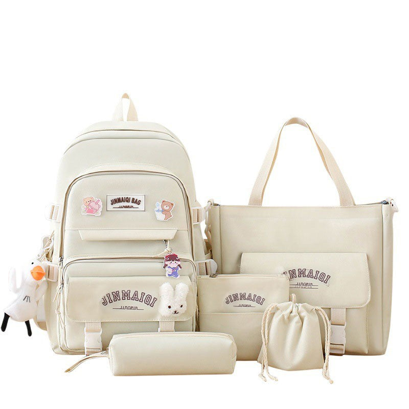 5-piece Set of Free Pendants Forest Style Korean Version Casual Harajuku Student Backpack for High School Girls Large Capacity