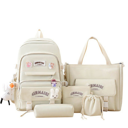 5-piece Set of Free Pendants Forest Style Korean Version Casual Harajuku Student Backpack for High School Girls Large Capacity