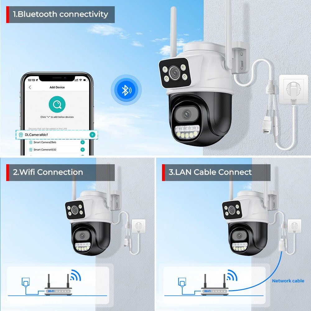 4K 8MP Wifi PTZ Camera Dual Lens Dual Screen Wireless Outdoor IP Camera Auto Tracking Security CCTV P2P Video Surveillance iCSee