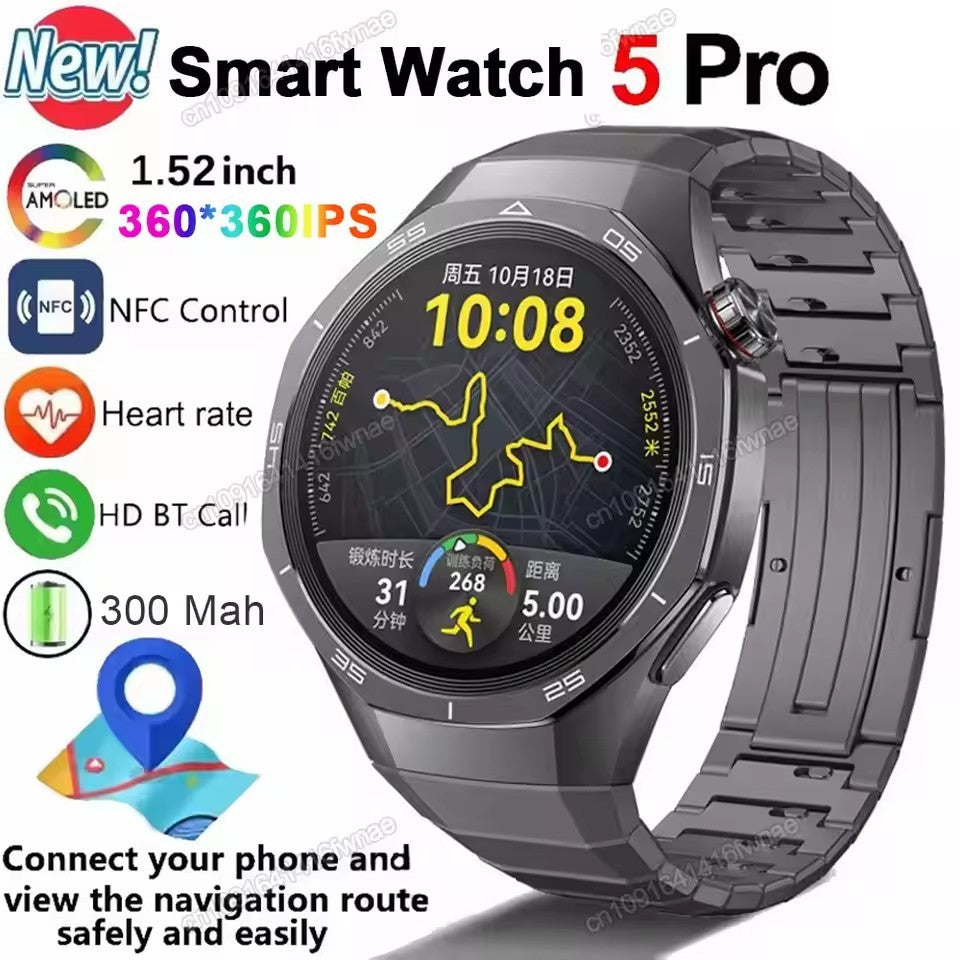 Novo Smartwatch GT5 Pro 5 Pro Masculino Tela HD AMOLED GPS Frequência Cardíaca Chamada Bluetooth IP68 À Prova D'água Smartwatch Masculino Presentes de F Fim de Ano