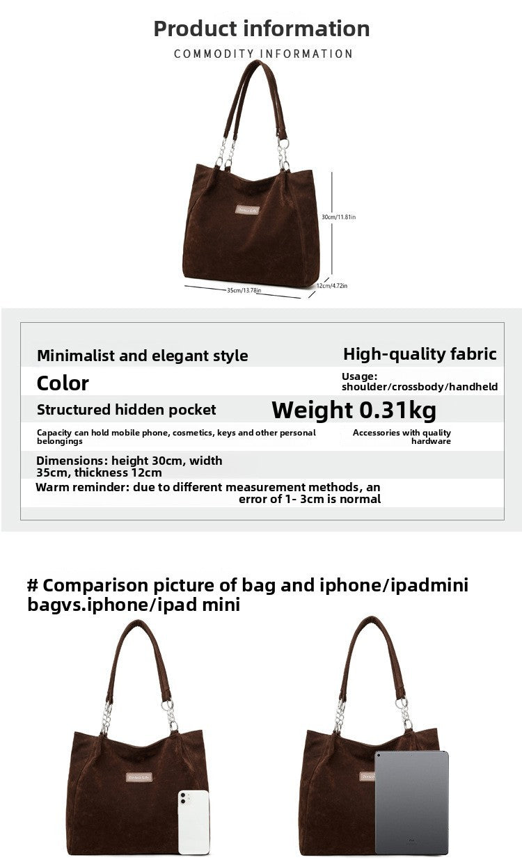 European American Autumn Winter Large Capacity Suede Women's Bag, Vintage Handbags Women Shoulder Bag, Retro Faux Suede Tote Bag