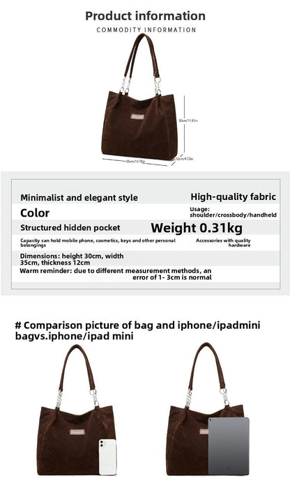European American Autumn Winter Large Capacity Suede Women's Bag, Vintage Handbags Women Shoulder Bag, Retro Faux Suede Tote Bag