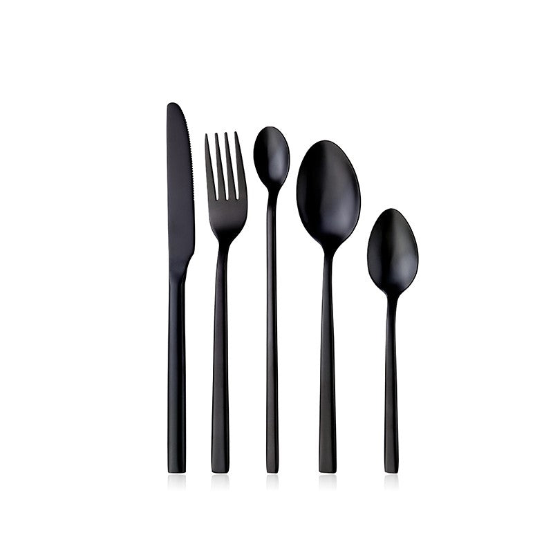 Conjunto de Talheres Ocidentais Pretos para Jantar 6 Peças Conjunto de Talheres de Aço Inoxidável Faca Garfo Colher de Chá de Gelo Conjunto Clássico de Talheres para Festa