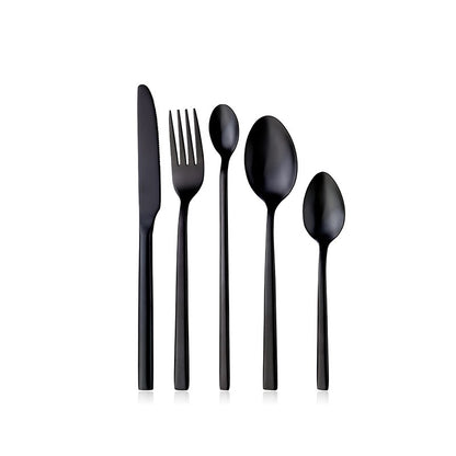 Conjunto de Talheres Ocidentais Pretos para Jantar 6 Peças Conjunto de Talheres de Aço Inoxidável Faca Garfo Colher de Chá de Gelo Conjunto Clássico de Talheres para Festa