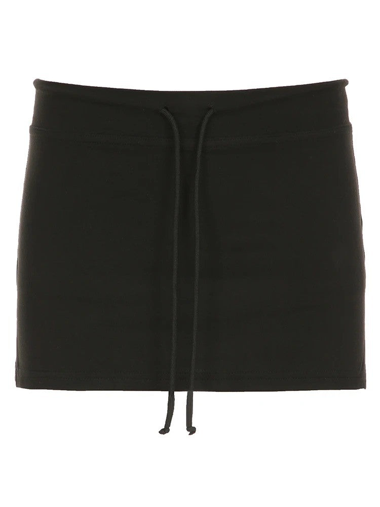 Solid Lace-up Mini Skirts Sexy American Retro Basic Vintage Casual Short Bottoms