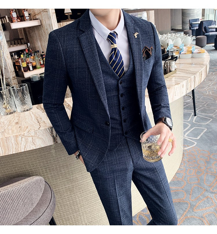 Men's High-quality Plus Size 5XL-M 3-piece Suit (suit+vest+pants) Business Fashion Plaid Suit Groom's Wedding Banquet Set