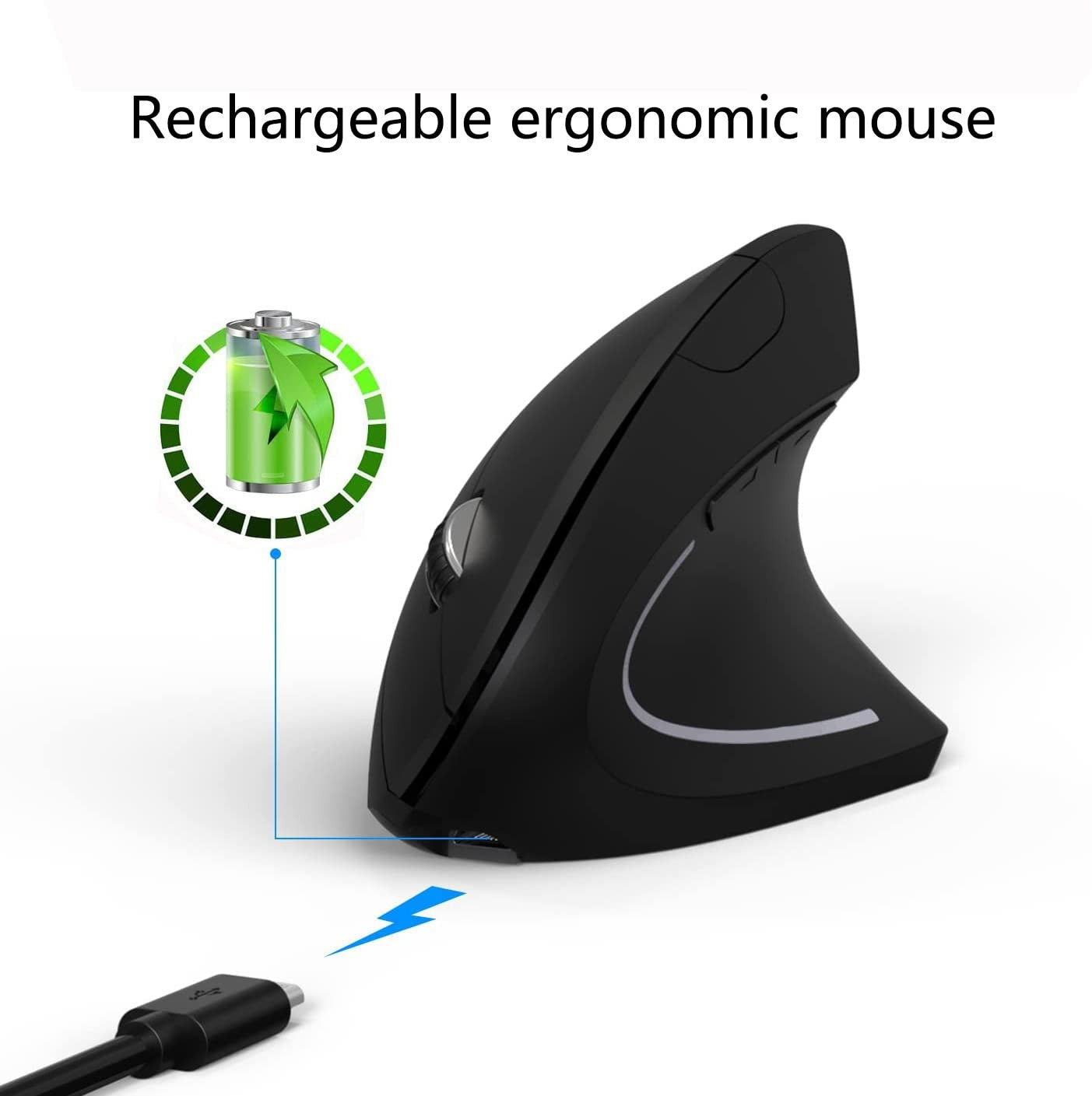 Mouse Sem Fio Ergonômico OUIO, Recarregável, Modo Duplo Bluetooth 5.4 e 2.4GHz, Clique Silencioso, para Laptop/PC/Mac