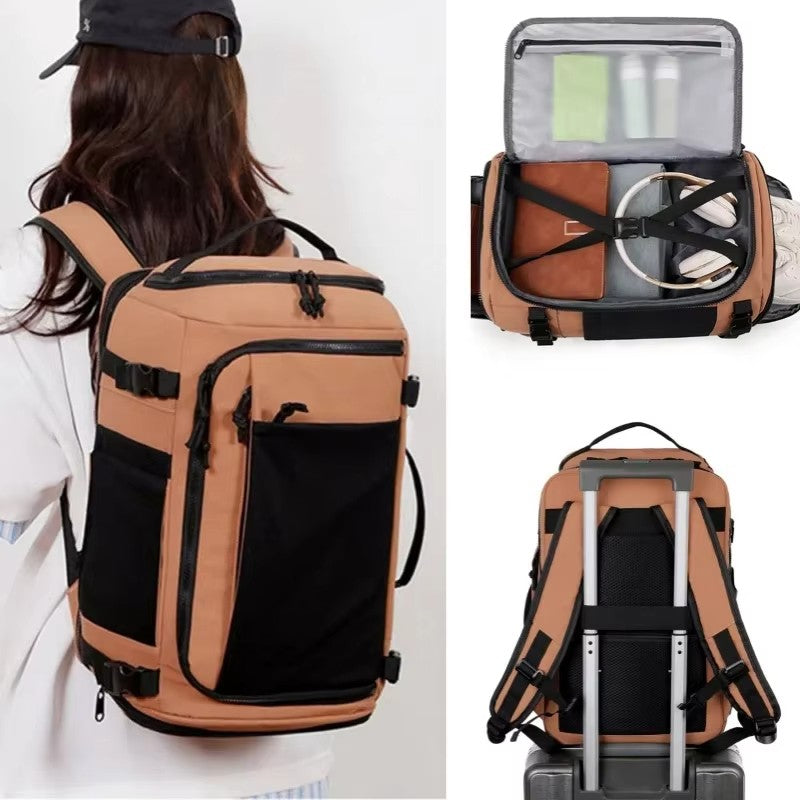 Mochila Unissex Estilo Executivo Moderno Grande Espaço Multifuncional Adequada para Malas de Rodinha Viagens Curtas Bolsa de Ombro Expansível