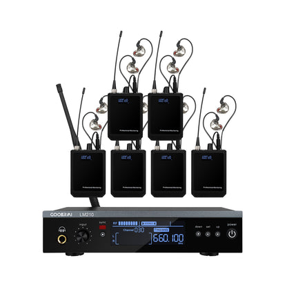 Sistema Sem Fio de Monitoramento Intra-Auricular UHF Gooermi LM210 Canal Estéreo Com Múltiplos Transmissores Para Pequenos Concertos e Home Theater