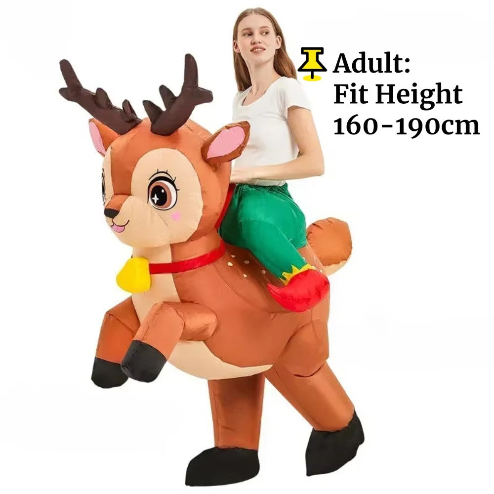 Inflatable Ride On Reindeer Costume Adult Funny Blow Up Elk Suit for Christmas Party Cosplay