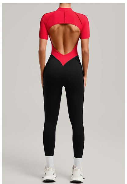 Women's New Yoga Jumpsuits with Contrasting Splicing Beauty Back Slim Fit One-piece Workout Gym Outdoor Sports Fitness Bodysuits