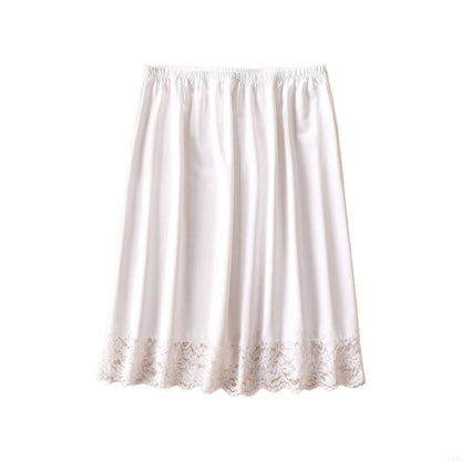 Y3NE Elastic Waist Knee Length Half Slips for Women Under Dresses Invisible Underskirt Basic Solid Color Lace Trim Petticoat