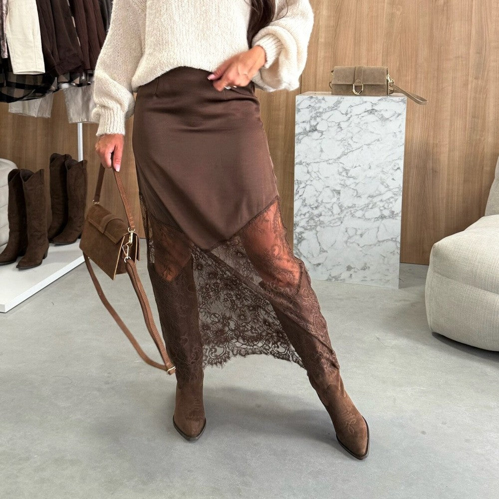 Elegant Mid-Length Lace Patchwork Women's Skirt Bodycon Mini Dress Cross-Border Autumn Winter Street Style Pure Color Trend