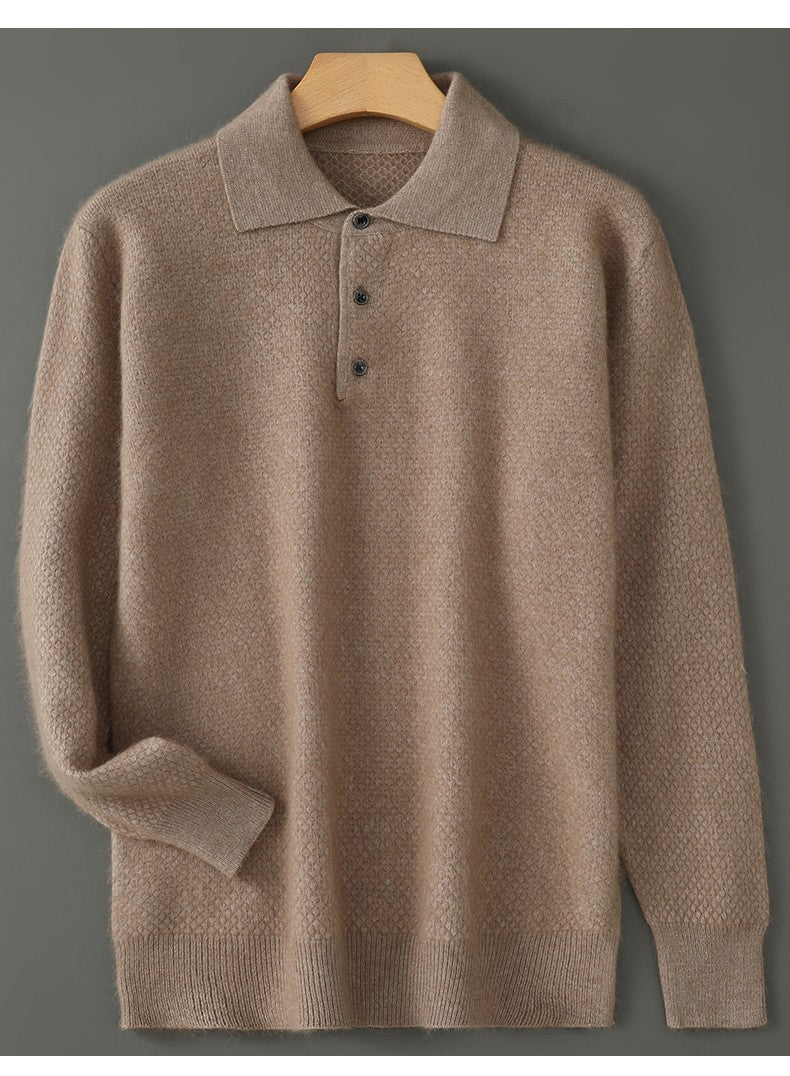 Autumn And Winter New Mink Cashmere Sweater Men's POLO Collar Thickened Loose Lapel Cashmere Long Sleeve Knit Bottoming Shirt