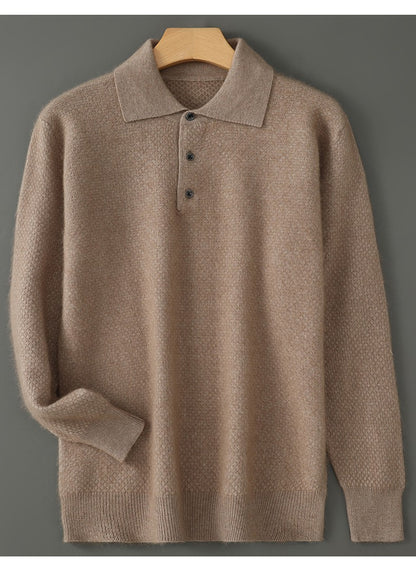 Autumn And Winter New Mink Cashmere Sweater Men's POLO Collar Thickened Loose Lapel Cashmere Long Sleeve Knit Bottoming Shirt