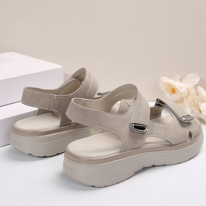Women's Solid Color Casual Sandals, Platform Ankle Buckle Soft Sole Walking Wedge Shoes, Slingback Summer Shoes