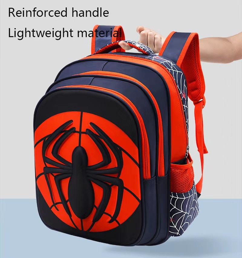Mochila Escolar Infantil Masculina Fashion Padrão Aranha Vermelha e Preta Com Estojo Conjunto Bolsa Boutique Infantil Masculina