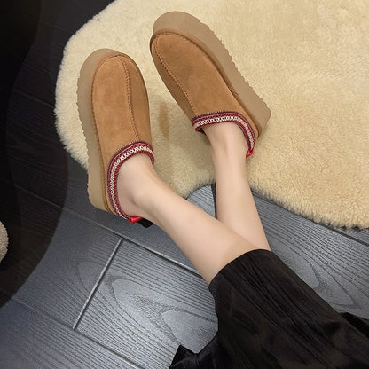 Snow Boots for Women 2024 Winter New Cashmere Warm Platform Without Heel-covered Hair Half Slipper Cotton Shoes for Women Q426