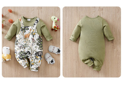 Newborn Clothes Forest Animal Print Casual Comfortable Soft 0-18 Boys And Girls Spring And Autumn Long Sleeved Baby Jumpsuit