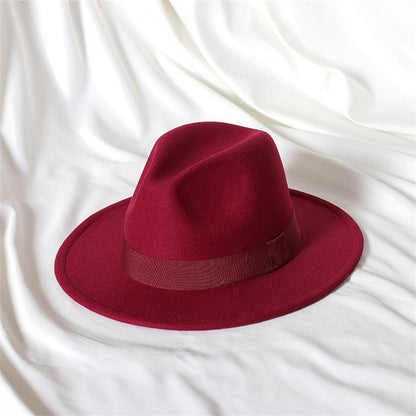 Leather Pink Fedora Wide brimmed Jazz Hat Autumn/Winter Classic Elegant Panama Hat Gentleman Hat Wholesale Sombrero