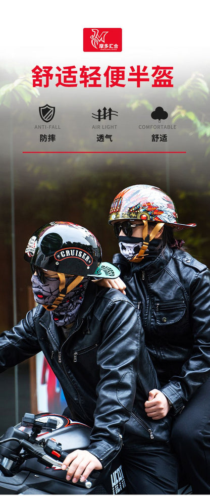 Boné de beisebol com personalidade retrô de gângster para homens e mulheres, capacete de motocicleta, capacete de beisebol, capacete de carro elétrico, meio capacete