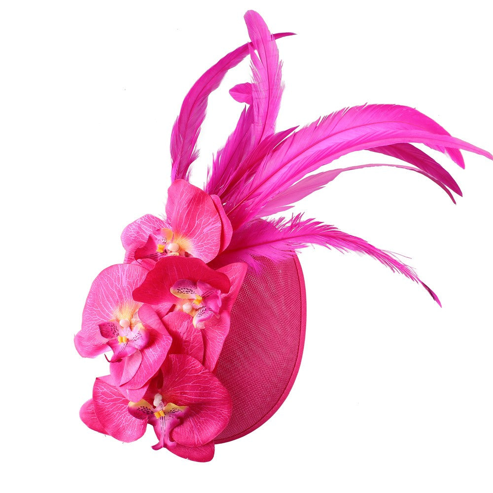 Fascinator Elegante de Lavanda com Flor Amarela Chapéu Derby para Senhora Chapéus de Igreja em Sinamay Fedora de Aba Larga Chapéu para Casamento Festa Vestido XMF320