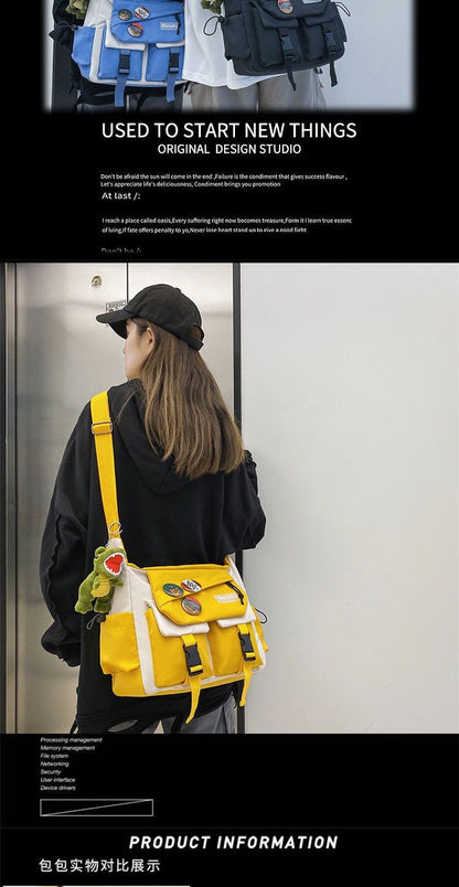 Japanese Simple Messenger Bag Student Nylon Waterproof Canvas Handbag Shoulder Crossbody Bags for Women Men Satchels Bolsas