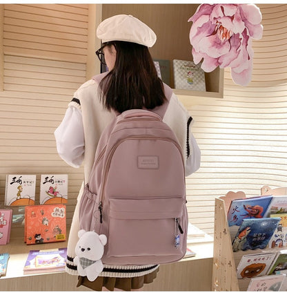 Schoolbags Student Japanese And Versatile Backpack Unisex Large-Capacity Backpack Girl Simple Polyester Material Doll Decoration