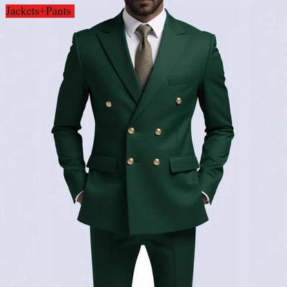 Double Breasted Light Gray Suit Men Wedding Prom Party Business Groom Tuxedo Wedding Suit (Blazer+Pant)