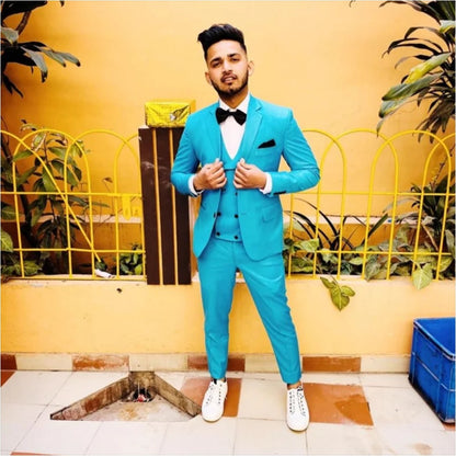Men's Suits Blue 3 Pieces Single Breasted Notch Lapel Prom Party Blazer Prom Groom Prom Custom Costume Homme Jacket Pants Vest