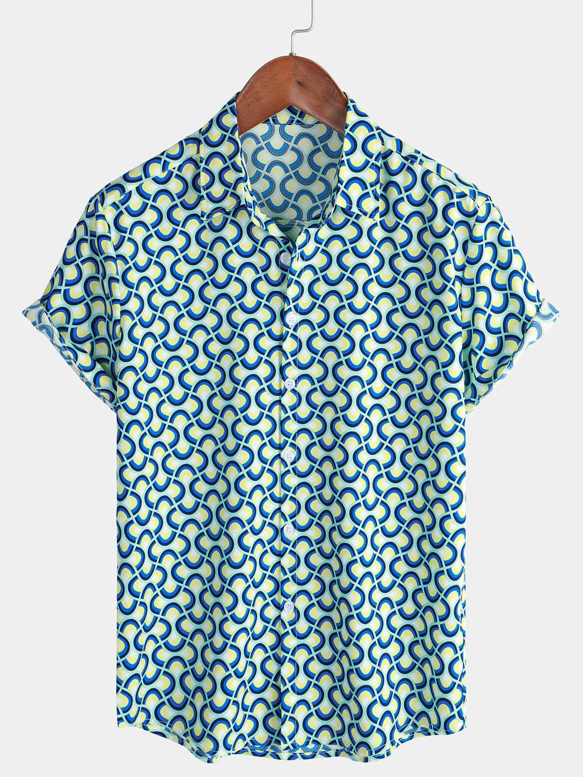 Mens Striped Casual Holiday Short Sleeve Orange Summer Button Down Shirt Hawaiian Shirt Summer Spring Lapel Button Down