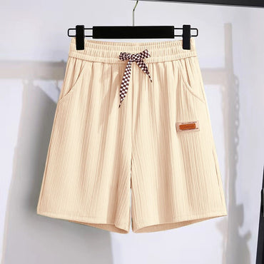 Ice silk shorts, women's summer thin slim, loose high-waisted straight mid pants, casual wide-leg pants, cropped pants