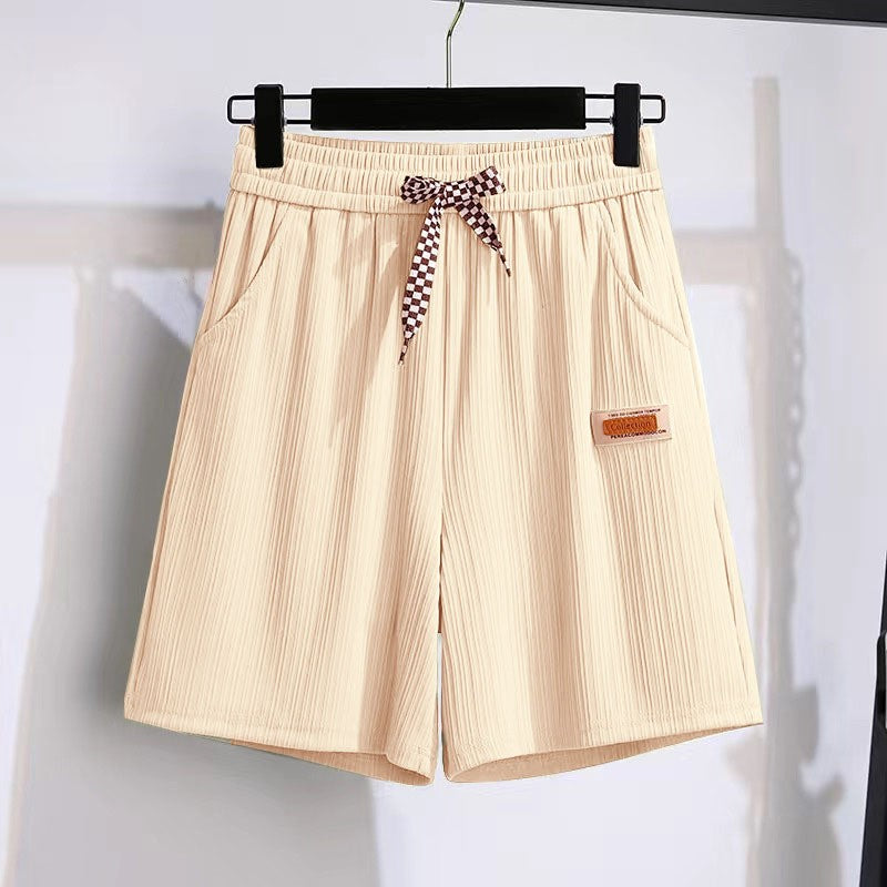 Ice silk shorts, women's summer thin slim, loose high-waisted straight mid pants, casual wide-leg pants, cropped pants