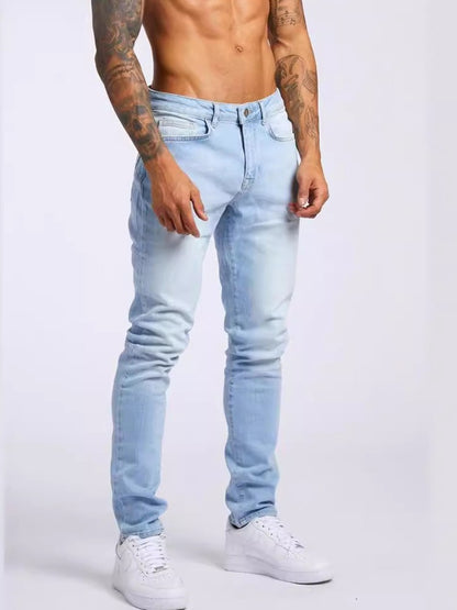 Calça Jeans Masculina Elástica Skinny Cor Sólida Calça Lápis Elástica Jeans Slim Fit Corrida Streetwear Calça Jeans Casual Preto
