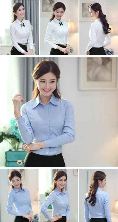 1pcs Woman Four Season Occupation Shirt Lady Casual Long Sleeve Turn-down Collar Shirt Female Working Clothes Formal Dress Tops